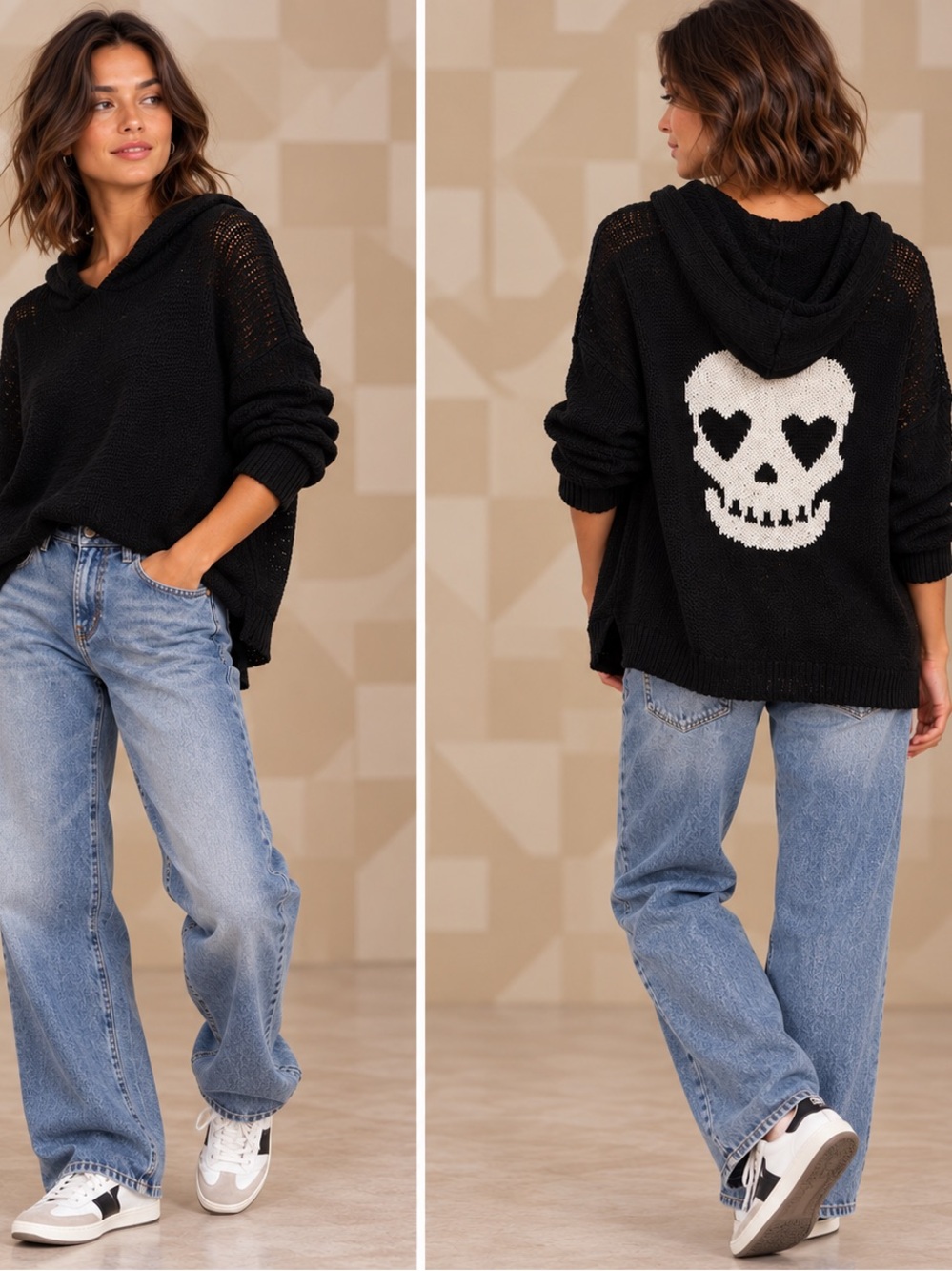 ☠️MAKE OFFER☠️ Vintage Havana Black Hooded Sweater Skull SZ Medium
